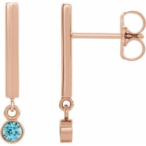 14K Rose Gold Natural Blue Zircon Bar Earrings
