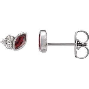 Platinum Natural Mozambique Garnet & .05 CTW Natural Diamond Earrings