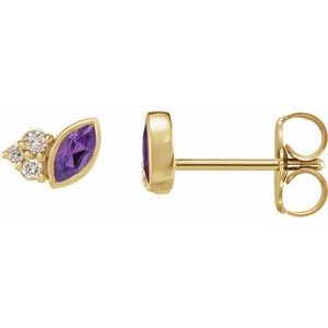 14K Yellow Gold Natural Amethyst & .05 CTW Natural Diamond Earrings