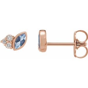 14K Rose Gold Natural Aquamarine & .05 CTW Natural Diamond Earrings