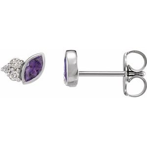 14K White Gold Lab-Grown Alexandrite & .03 CTW Natural Diamond Right Earring
