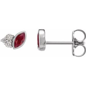 Sterling Silver Natural Ruby & .03 CTW Natural Diamond Right Earring