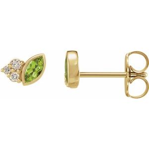 14K Yellow Gold Natural Peridot & .05 CTW Natural Diamond Earrings
