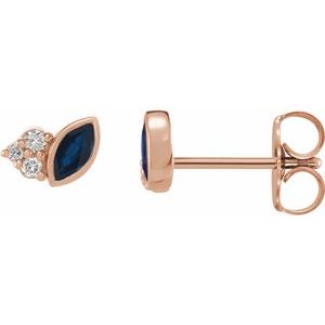14K Rose Gold Natural Blue Sapphire & .05 CTW Natural Diamond Earrings