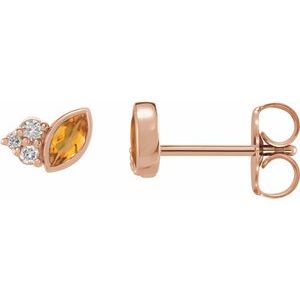 14K Rose Gold Natural Citrine & .05 CTW Natural Diamond Earrings
