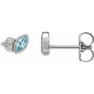 Platinum Natural Blue Zircon & .05 CTW Natural Diamond Earrings