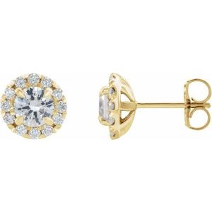14K Yellow Gold 4 mm Natural White Sapphire & 1/5 CTW Natural Diamond Halo-Style Earrings