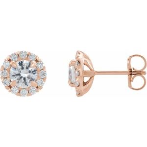 14K Rose Gold 4 mm Natural White Sapphire & 1/5 CTW Natural Diamond Halo-Style Earrings