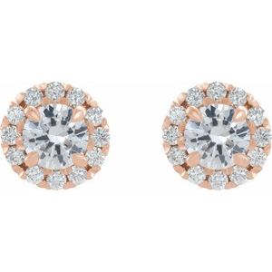 14K Rose Gold 4 mm Natural White Sapphire & 1/5 CTW Natural Diamond Halo-Style Earrings – image 2