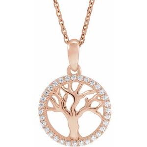 14K Rose Gold 1/5 CTW Natural Diamond Tree of Life 16-18" Necklace