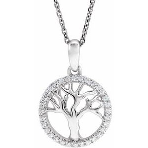 14K White Gold 1/5 CTW Natural Diamond Tree of Life 16-18" Necklace