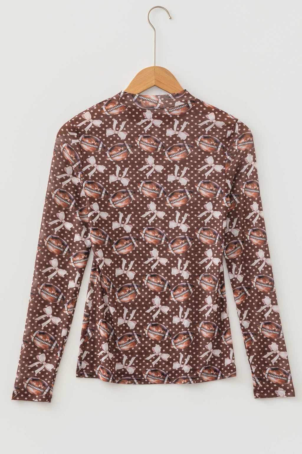 Polka Dot Bow Football Mesh Long Sleeve Top
