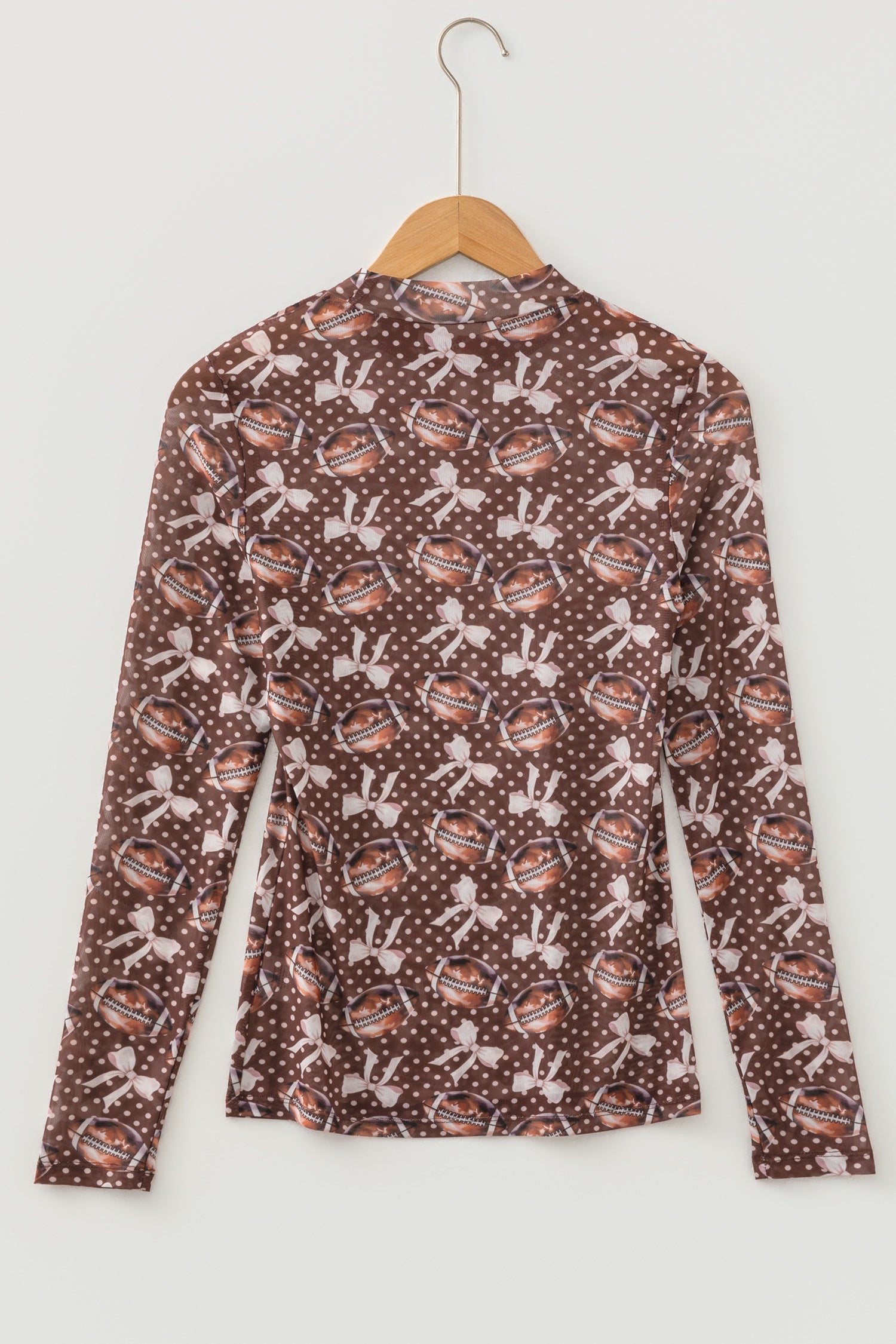Polka Dot Bow Football Mesh Long Sleeve Top