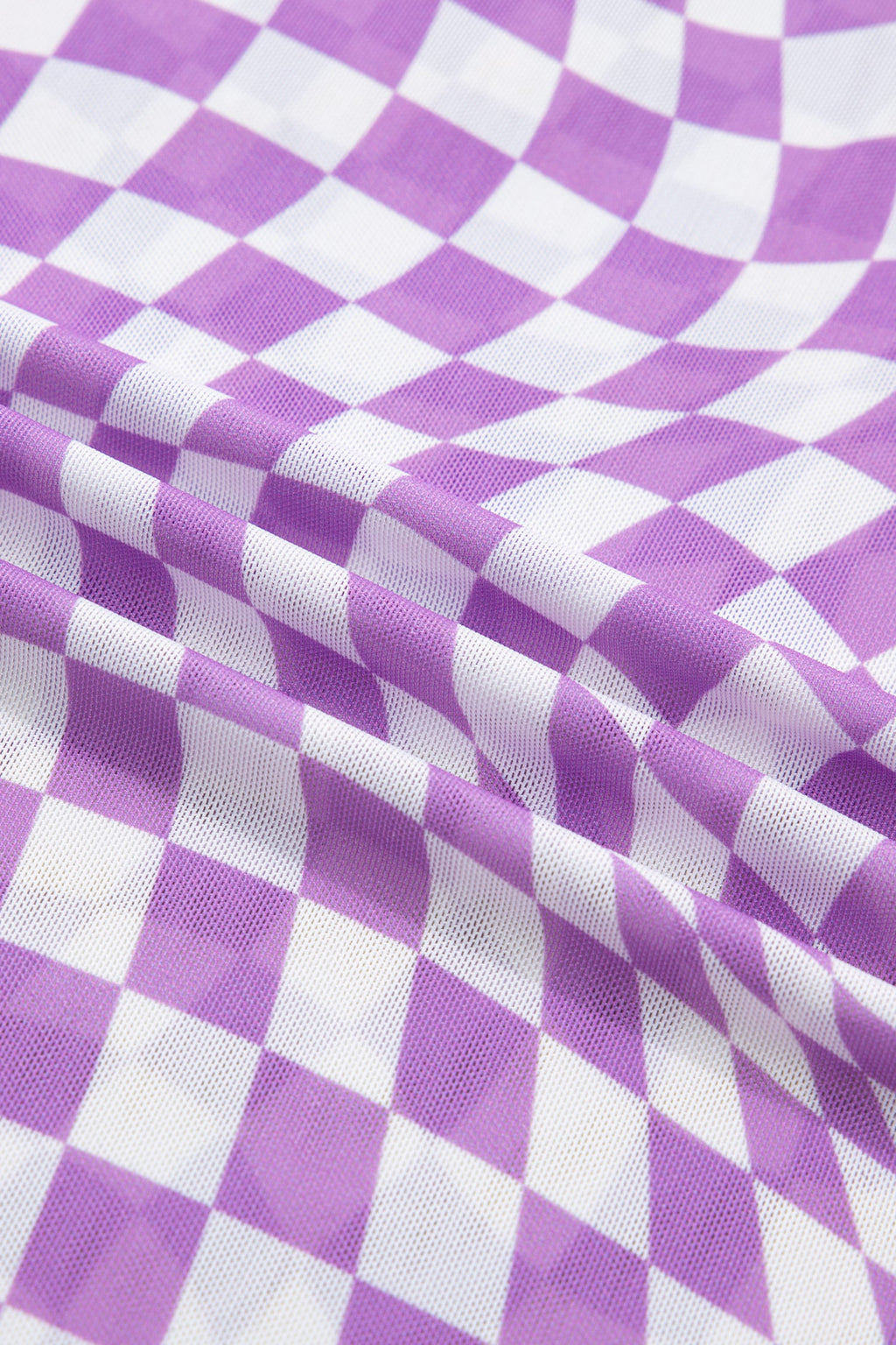 Checker Mesh Mock Neck Short Sleeve T-Shirt