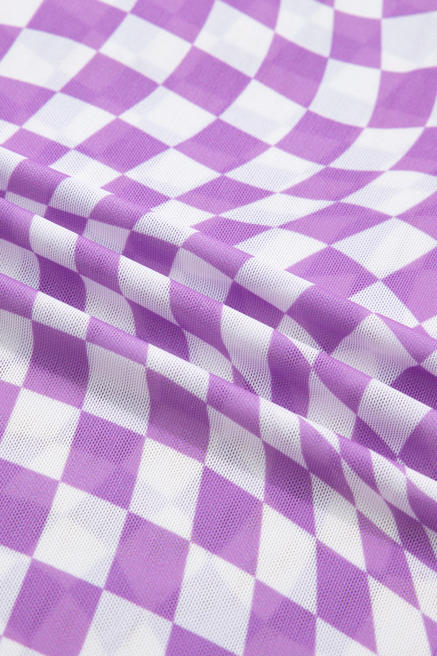 Checker Mesh Mock Neck Short Sleeve T-Shirt