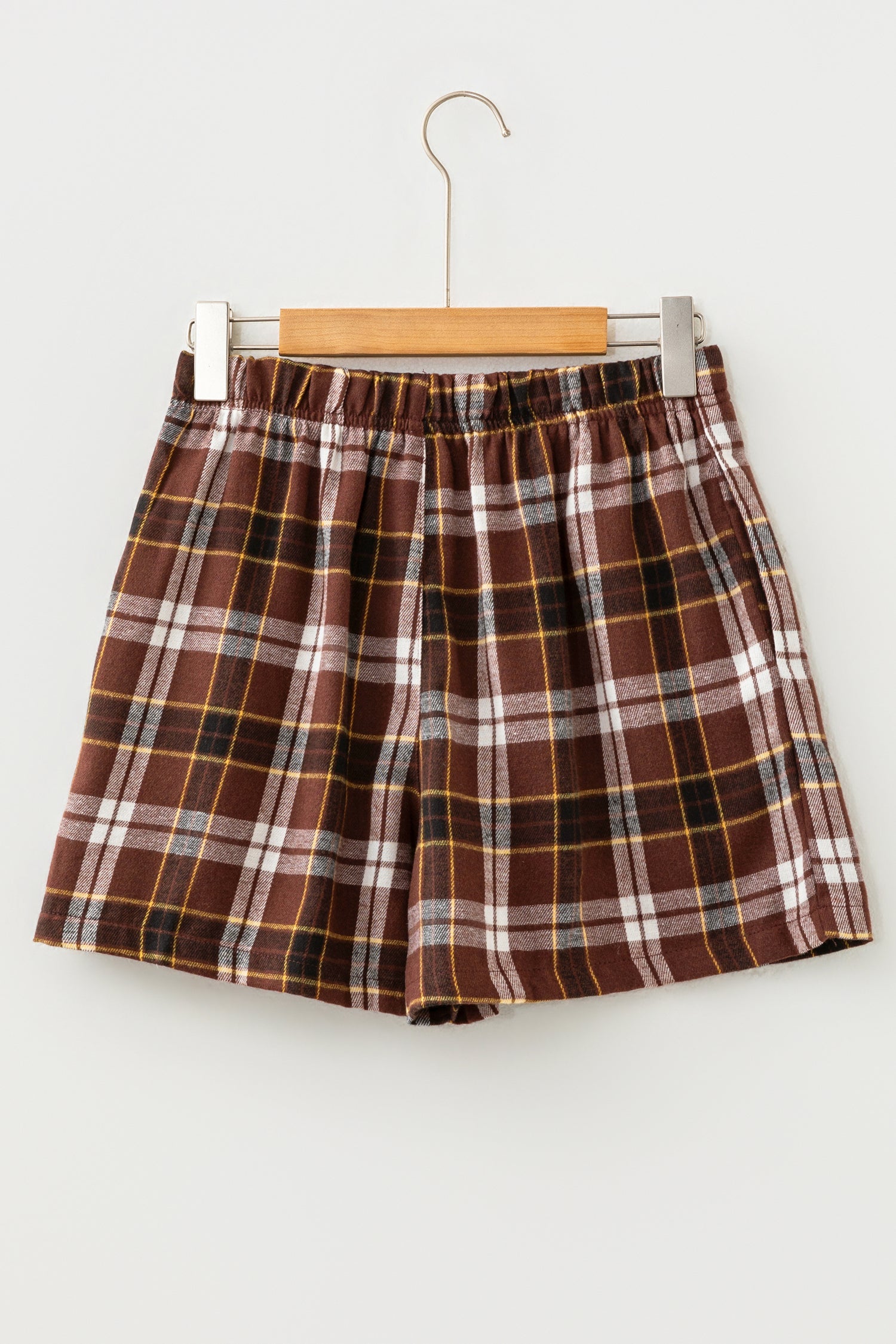 Plaid Button Front Elastic Waist Shorts