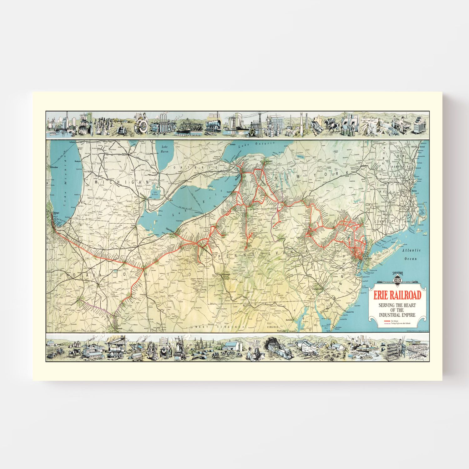 Vintage Erie Railroad Map 1927