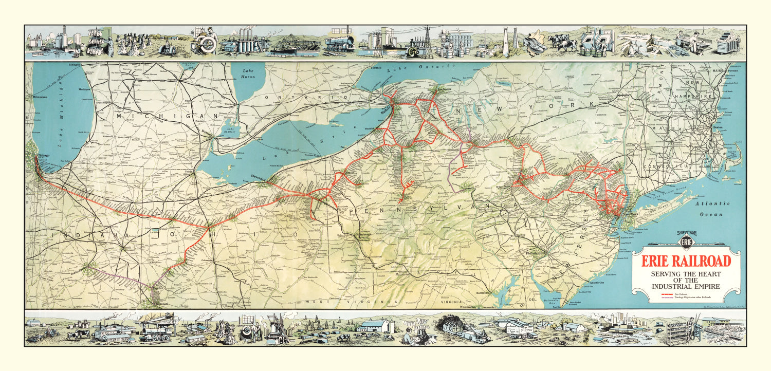 Vintage Erie Railroad Map 1927