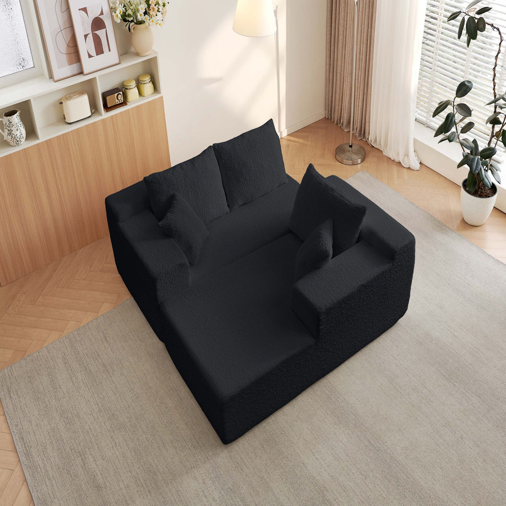 Modern Modular 104' Cloud Sectional Couch with L-Shape Chaise Upholstered in Black Chenille Fabric
