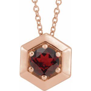 14K Rose Gold Natural Mozambique Garnet Geometric 16-18" Necklace