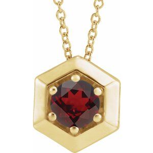 14K Yellow Gold Natural Mozambique Garnet Geometric 16-18" Necklace