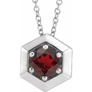 Platinum Natural Mozambique Garnet Geometric 16-18" Necklace