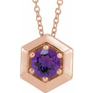14K Rose Gold Natural Amethyst Geometric 16-18" Necklace