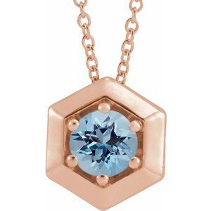 14K Rose Gold Natural Aquamarine Geometric 16-18" Necklace