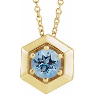 14K Yellow Gold Natural Aquamarine Geometric 16-18" Necklace