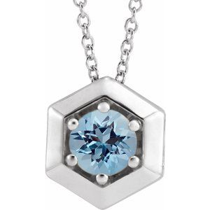 Sterling Silver Natural Aquamarine Geometric 16-18" Necklace