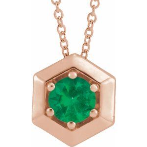 14K Rose Gold Natural Emerald Geometric 16-18" Necklace