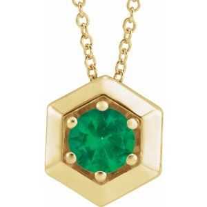 14K Yellow Gold Natural Emerald Geometric 16-18" Necklace