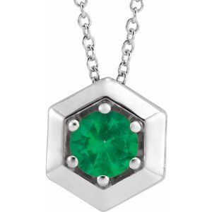 Platinum Natural Emerald Geometric 16-18" Necklace
