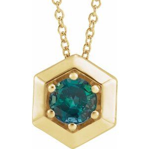 14K Yellow Gold Lab-Grown Alexandrite Geometric 16-18" Necklace