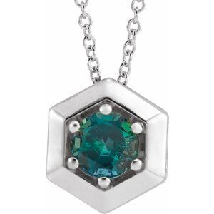 14K White Gold Lab-Grown Alexandrite Geometric 16-18" Necklace