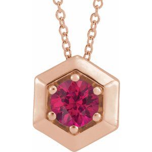 14K Rose Gold Lab-Grown Ruby Geometric 16-18" Necklace