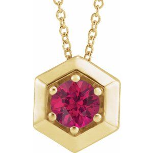 14K Yellow Gold Natural Ruby Geometric 16-18" Necklace