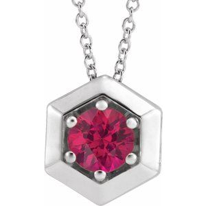 Platinum Natural Ruby Geometric 16-18" Necklace