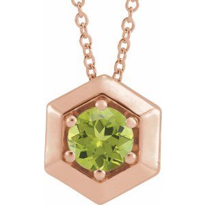 14K Rose Gold Natural Peridot Geometric 16-18" Necklace