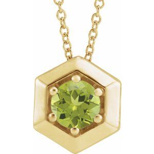 14K Yellow Gold Natural Peridot Geometric 16-18" Necklace