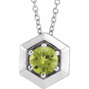 Platinum Natural Peridot Geometric 16-18" Necklace