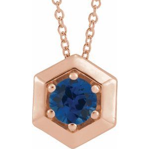 14K Rose Gold Lab-Grown Blue Sapphire Geometric 16-18" Necklace