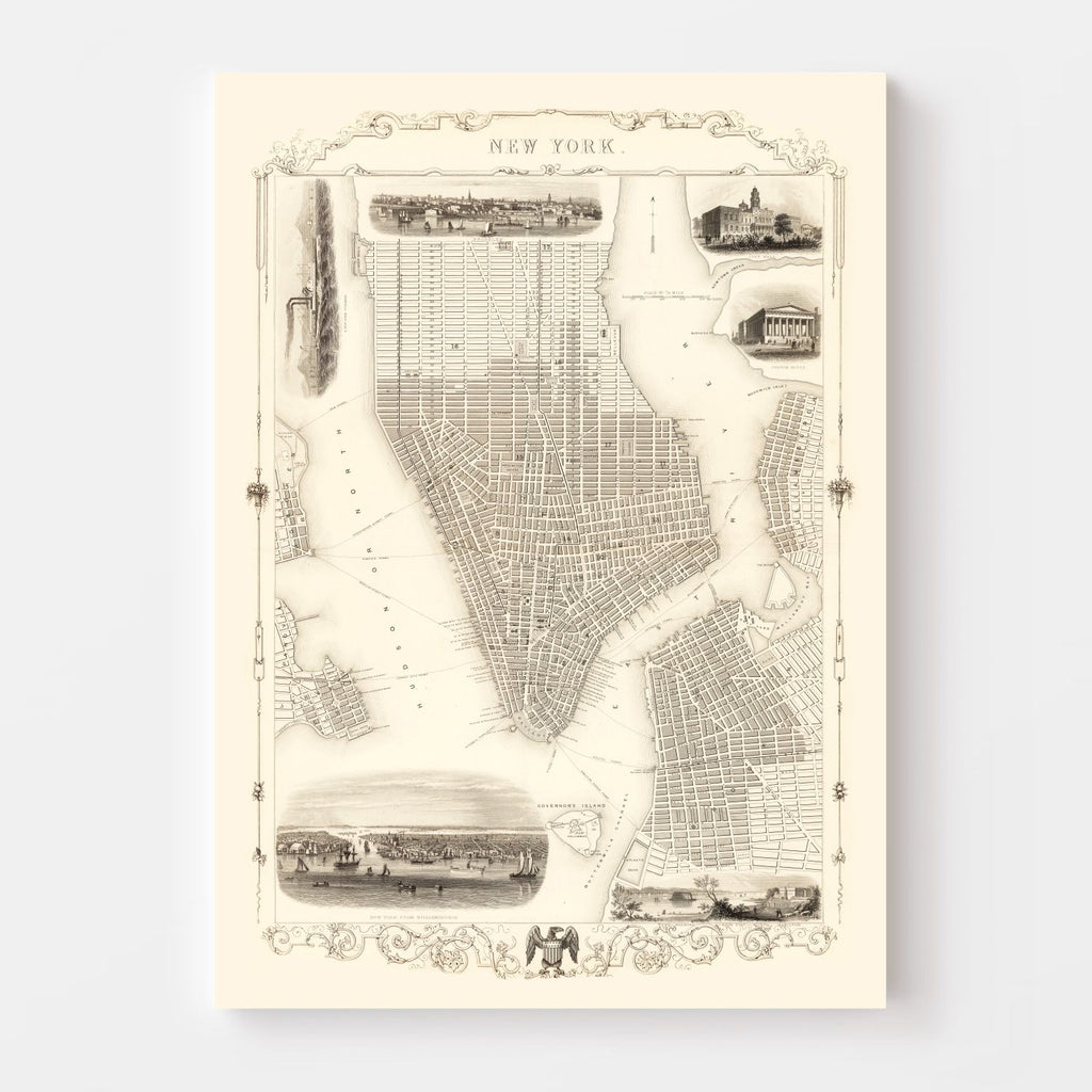 Vintage Map of New York City, New York 1851