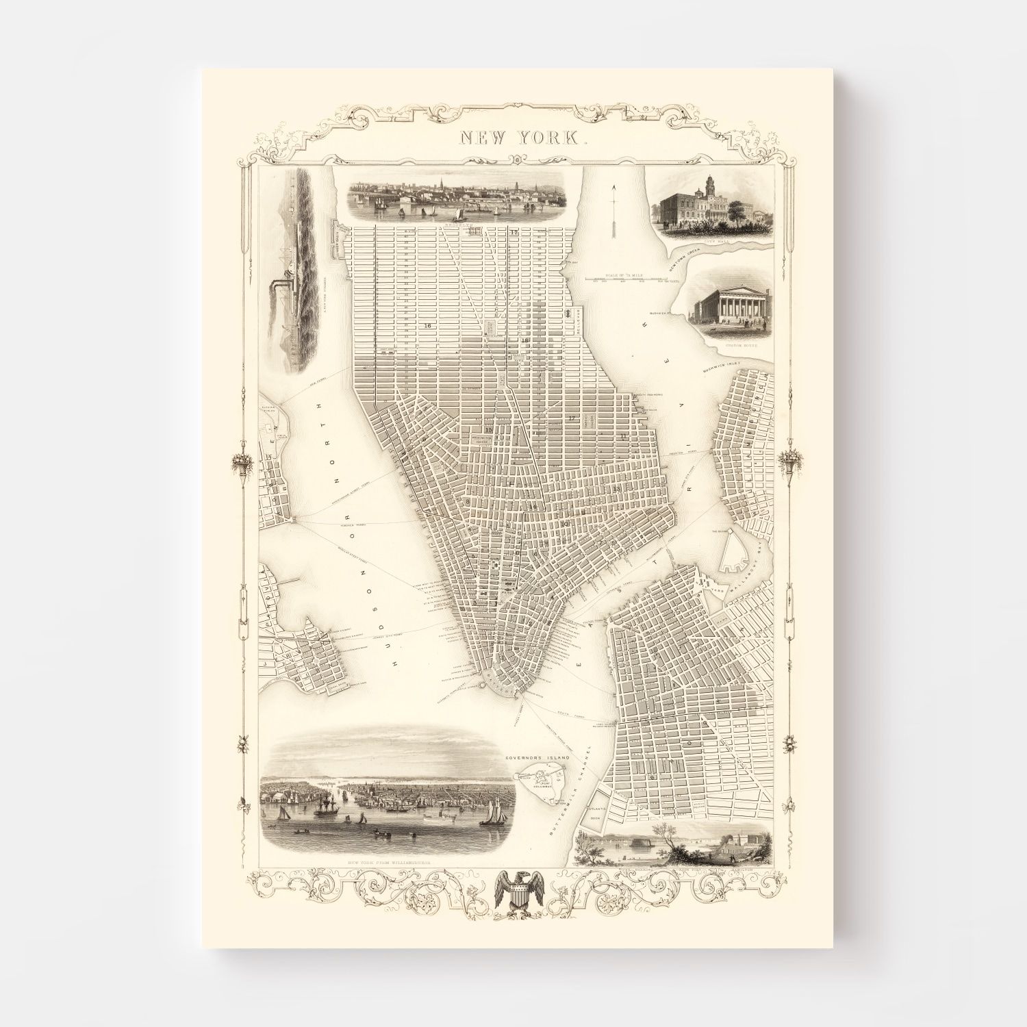 Vintage Map of New York City, New York 1851