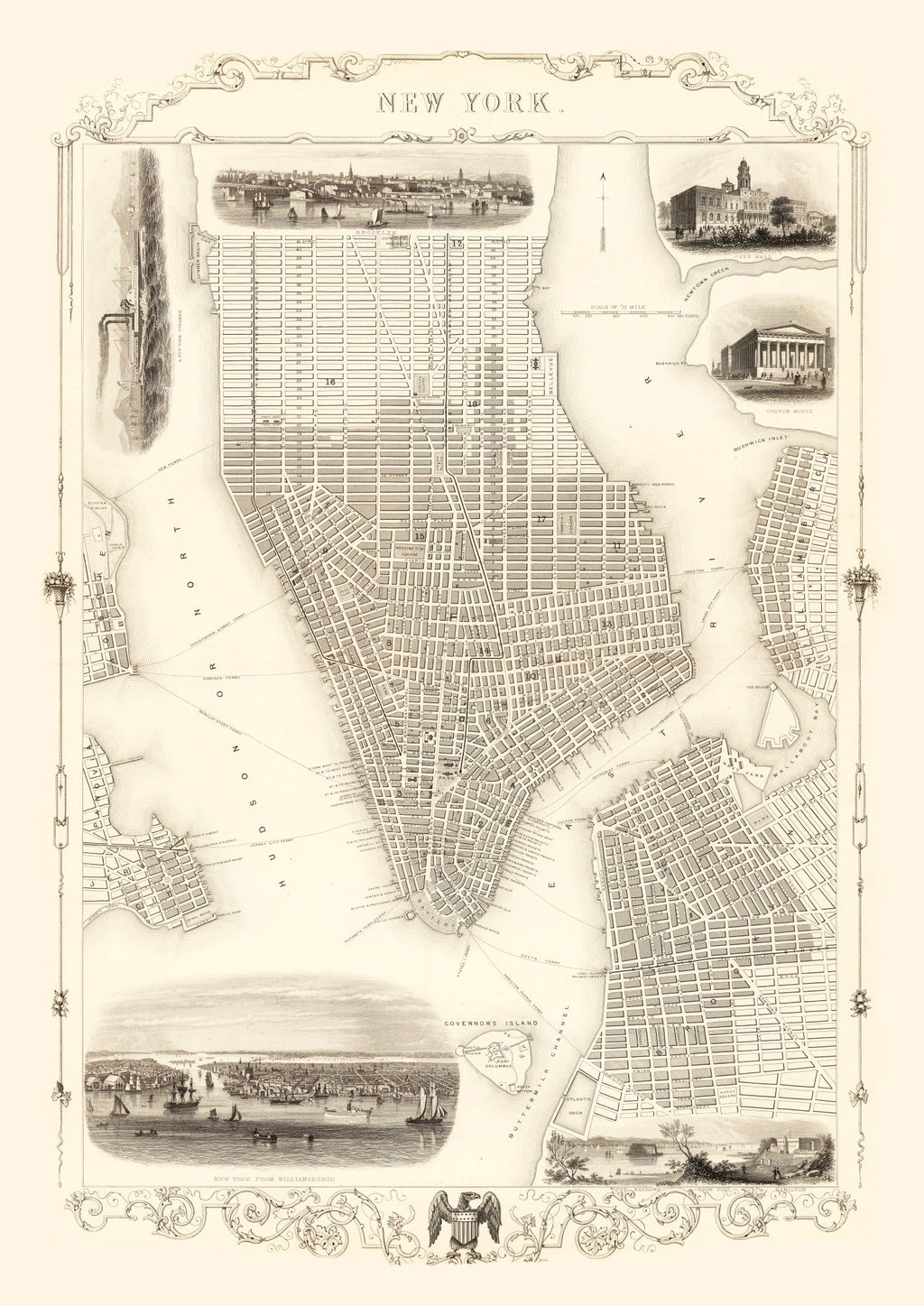 Vintage Map of New York City, New York 1851