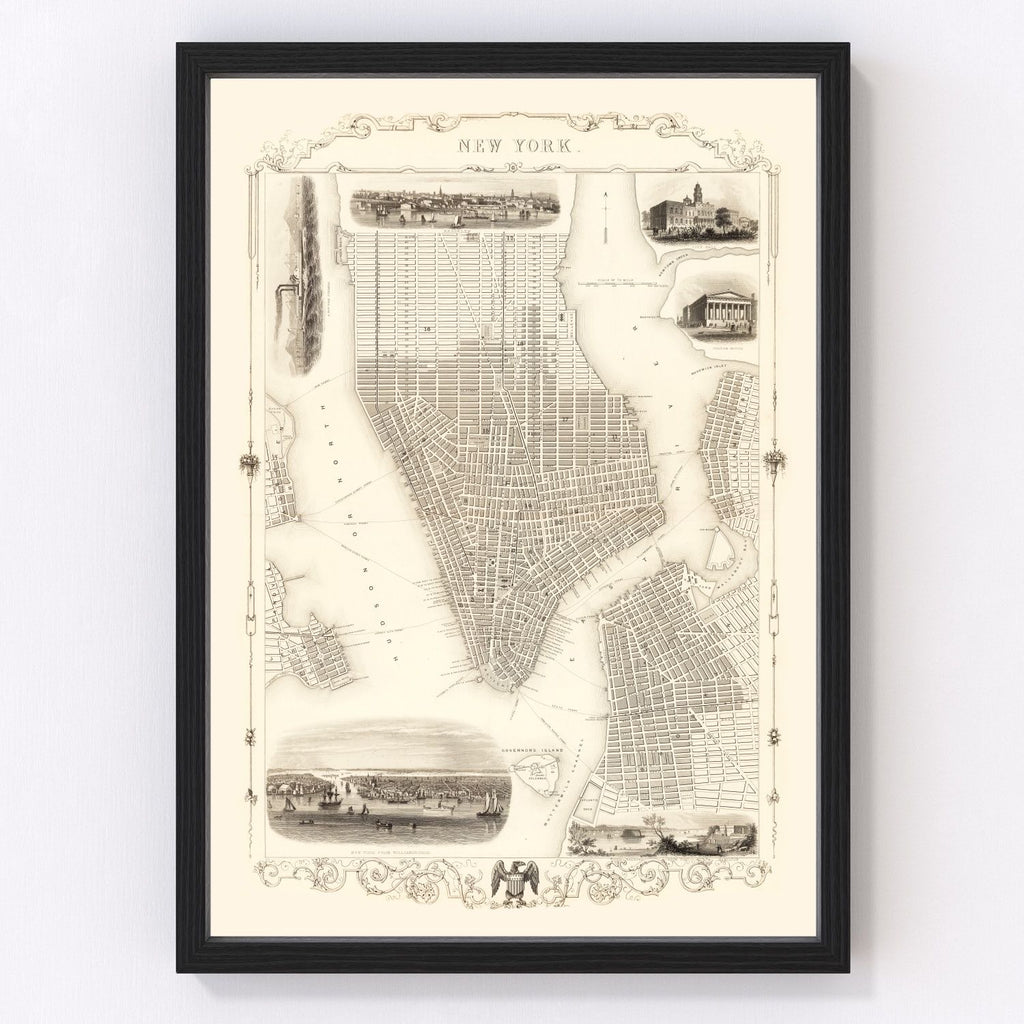 Vintage Map of New York City, New York 1851