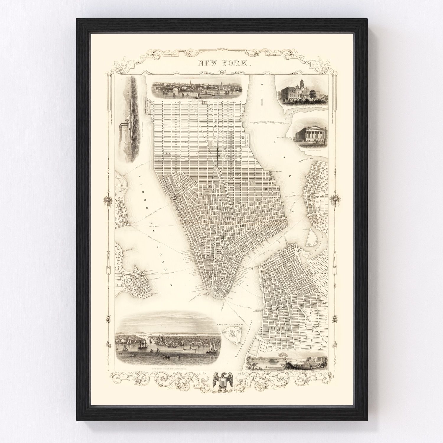 Vintage Map of New York City, New York 1851