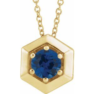 14K Yellow Gold Natural Blue Sapphire Geometric 16-18" Necklace