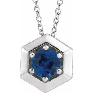Platinum Natural Blue Sapphire Geometric 16-18" Necklace