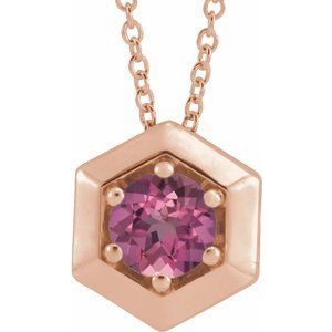 14K Rose Gold Natural Pink Tourmaline Geometric 16-18" Necklace